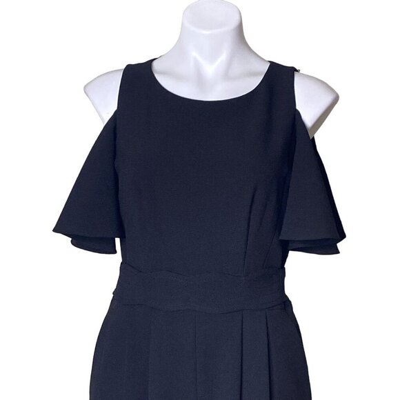 Eliza J Black Cold Shoulder Jumpsuit, Short Flutter Sleeves Women's Size 8 - Picture 2 of 9